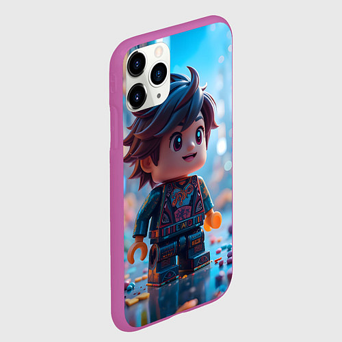 Чехол iPhone 11 Pro матовый Человечек из лего / 3D-Фиолетовый – фото 2