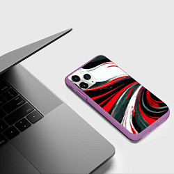 Чехол iPhone 11 Pro матовый Волнистые чёрно-красные линии на белом фоне, цвет: 3D-фиолетовый — фото 2