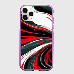 Чехол iPhone 11 Pro матовый Волнистые чёрно-красные линии на белом фоне, цвет: 3D-фиолетовый