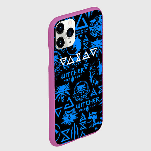 Чехол iPhone 11 Pro матовый The Witcher logo pattern / 3D-Фиолетовый – фото 2