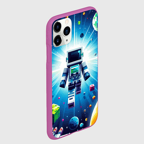 Чехол iPhone 11 Pro матовый Minecraft - an astronaut in outer space / 3D-Фиолетовый – фото 2