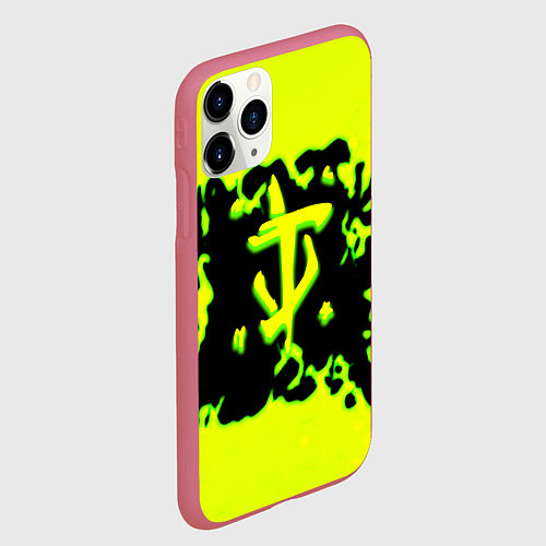 Чехол iPhone 11 Pro матовый Doom кислотное лого краски / 3D-Малиновый – фото 2