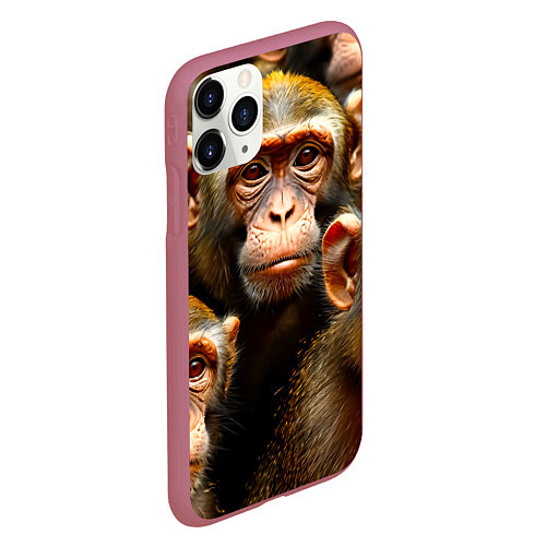 Чехол iPhone 11 Pro матовый Макаки / 3D-Малиновый – фото 2