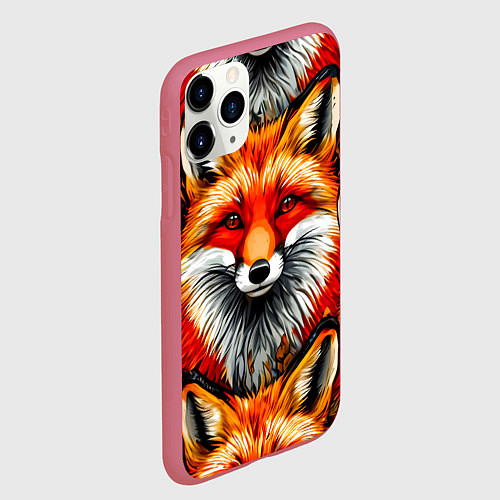Чехол iPhone 11 Pro матовый Лисички-сестрички / 3D-Малиновый – фото 2