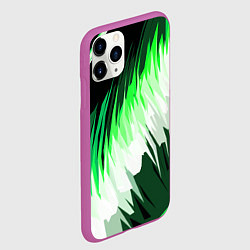 Чехол iPhone 11 Pro матовый Зелёно-белая абстракция на чёрном фоне, цвет: 3D-фиолетовый — фото 2