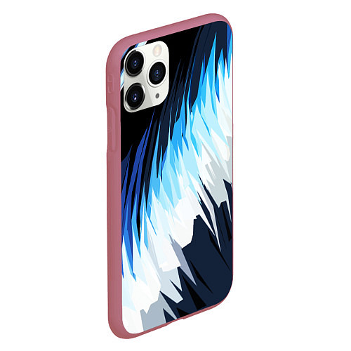 Чехол iPhone 11 Pro матовый Бело-синие острые полосы / 3D-Малиновый – фото 2