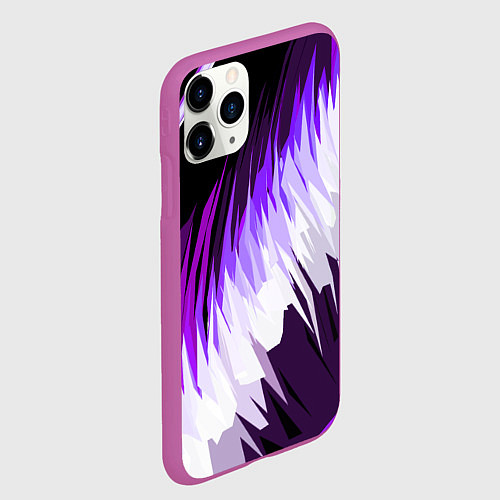 Чехол iPhone 11 Pro матовый Бело-фиолетовые острые полосы на чёрном фоне / 3D-Фиолетовый – фото 2
