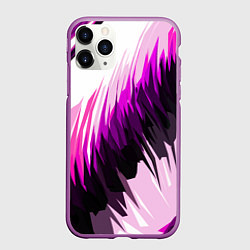 Чехол iPhone 11 Pro матовый Чёрно-розовые острые полосы на белом фоне, цвет: 3D-фиолетовый