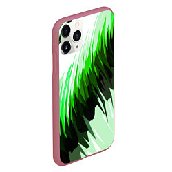 Чехол iPhone 11 Pro матовый Чёрно-зелёные острые полосы на белом фоне, цвет: 3D-малиновый — фото 2