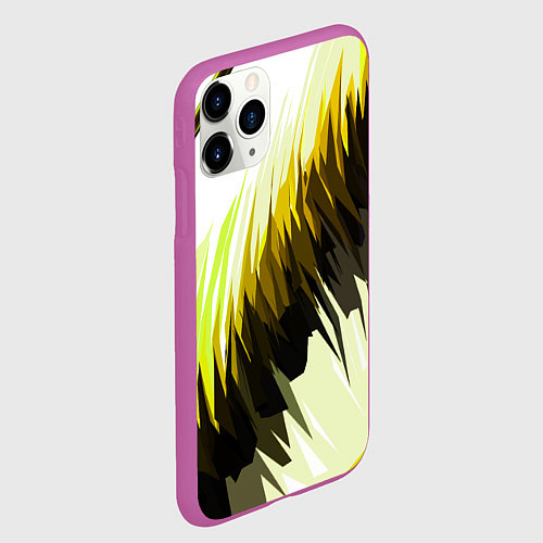 Чехол iPhone 11 Pro матовый Чёрно-жёлтые острые полосы на белом фоне / 3D-Фиолетовый – фото 2