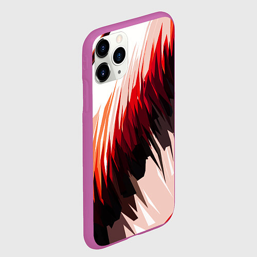 Чехол iPhone 11 Pro матовый Чёрно-красные острые полосы на белом фоне / 3D-Фиолетовый – фото 2