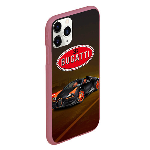 Чехол iPhone 11 Pro матовый Bugatti on the night route / 3D-Малиновый – фото 2