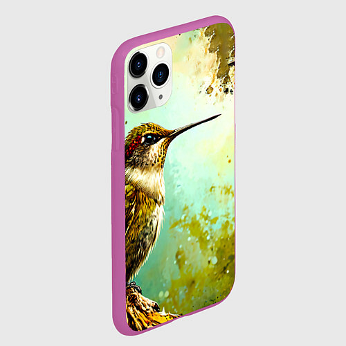 Чехол iPhone 11 Pro матовый Колибри птичка / 3D-Фиолетовый – фото 2