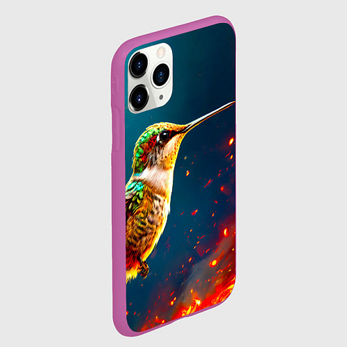 Чехол iPhone 11 Pro матовый Колибри в огне / 3D-Фиолетовый – фото 2