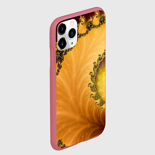 Чехол iPhone 11 Pro матовый Фрактальный желтый узор / 3D-Малиновый – фото 2