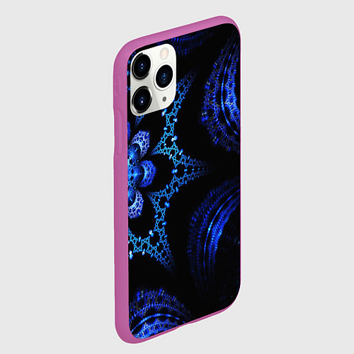 Чехол iPhone 11 Pro матовый Синий фрактал текстура / 3D-Фиолетовый – фото 2