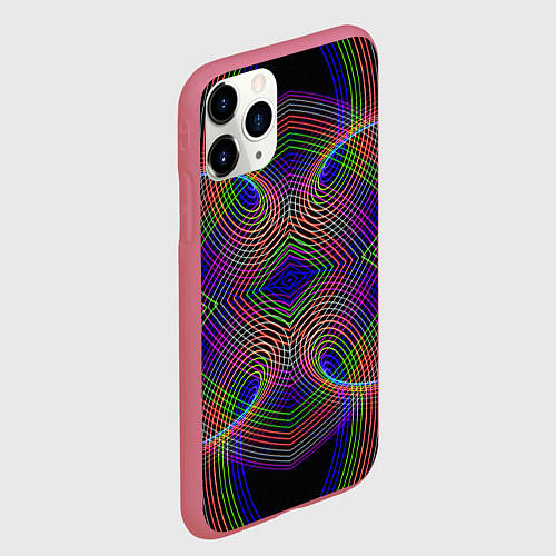 Чехол iPhone 11 Pro матовый Оптические волны текстура / 3D-Малиновый – фото 2