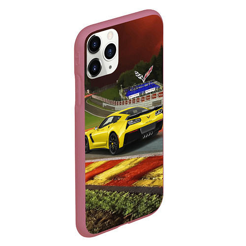 Чехол iPhone 11 Pro матовый Chevrolet Corvette на гоночной трассе / 3D-Малиновый – фото 2