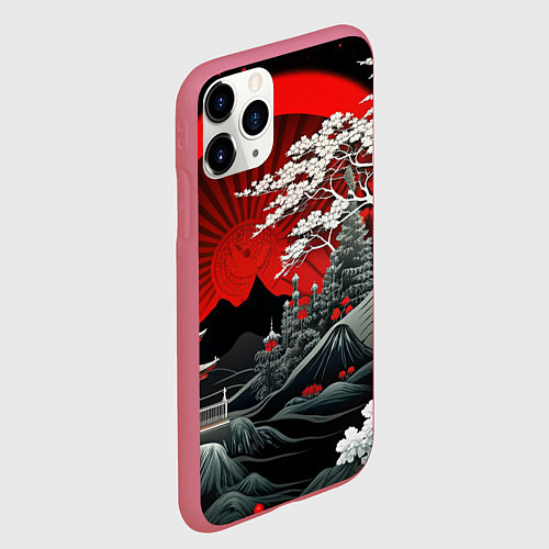 Чехол iPhone 11 Pro матовый Деревья Японии и природа / 3D-Малиновый – фото 2