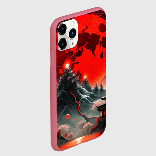 Чехол iPhone 11 Pro матовый Японская черная гора / 3D-Малиновый – фото 2