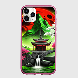 Чехол iPhone 11 Pro матовый Водопад японии и природа, цвет: 3D-малиновый