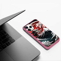 Чехол iPhone 11 Pro матовый Футуристическая японская иллюстрация, цвет: 3D-малиновый — фото 2