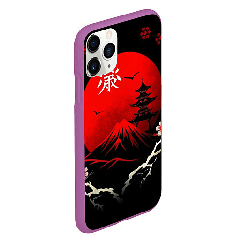 Чехол iPhone 11 Pro матовый Japan red black nature / 3D-Фиолетовый – фото 2