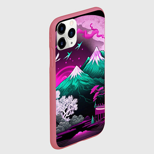 Чехол iPhone 11 Pro матовый Горы японии природа / 3D-Малиновый – фото 2