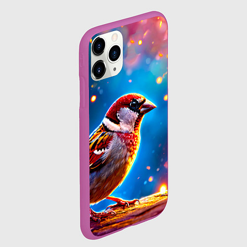 Чехол iPhone 11 Pro матовый Воробей искристый / 3D-Фиолетовый – фото 2