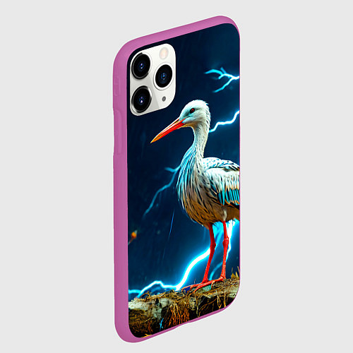 Чехол iPhone 11 Pro матовый Аист и гроза / 3D-Фиолетовый – фото 2