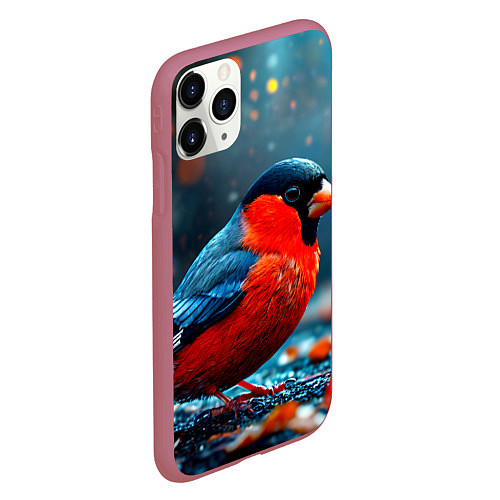 Чехол iPhone 11 Pro матовый Обыкновенный снегирь / 3D-Малиновый – фото 2