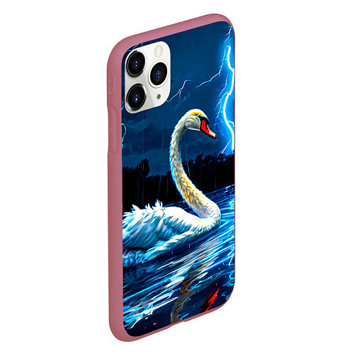 Чехол iPhone 11 Pro матовый Лебедь на пруду в гразу / 3D-Малиновый – фото 2