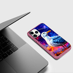 Чехол iPhone 11 Pro матовый Чайка и космос, цвет: 3D-малиновый — фото 2