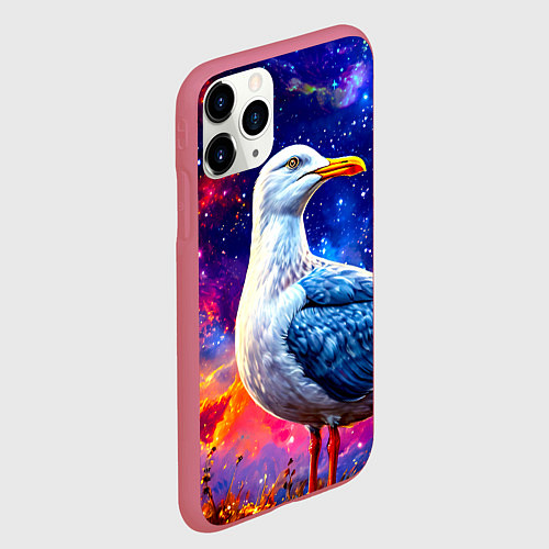Чехол iPhone 11 Pro матовый Чайка и космос / 3D-Малиновый – фото 2