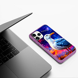 Чехол iPhone 11 Pro матовый Чайка и космос, цвет: 3D-фиолетовый — фото 2