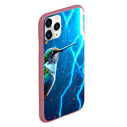 Чехол iPhone 11 Pro матовый Колибри в грозу, цвет: 3D-малиновый — фото 2