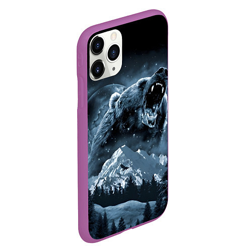 Чехол iPhone 11 Pro матовый Медведь в зимнем лесу / 3D-Фиолетовый – фото 2