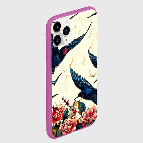 Чехол iPhone 11 Pro матовый Стая ласточек / 3D-Фиолетовый – фото 2
