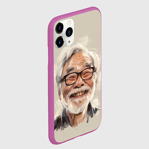 Чехол iPhone 11 Pro матовый Портрет Хаяо Миядзаки / 3D-Фиолетовый – фото 2