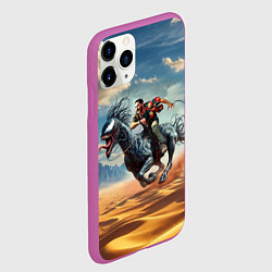 Чехол iPhone 11 Pro матовый Эдди скачет на симбиот- скакуне по пустыне, цвет: 3D-фиолетовый — фото 2