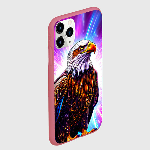Чехол iPhone 11 Pro матовый Орел в неоновых огнях / 3D-Малиновый – фото 2
