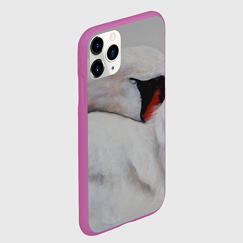 Чехол iPhone 11 Pro матовый Белый лебедь спит / 3D-Фиолетовый – фото 2