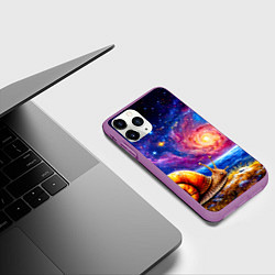 Чехол iPhone 11 Pro матовый Улитка и космос, цвет: 3D-фиолетовый — фото 2