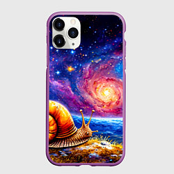 Чехол iPhone 11 Pro матовый Улитка и космос, цвет: 3D-фиолетовый