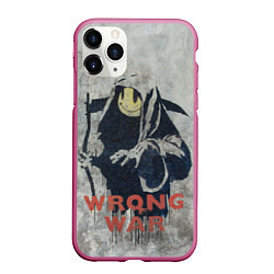 Чехол iPhone 11 Pro матовый Banksy - wrong war, цвет: 3D-малиновый