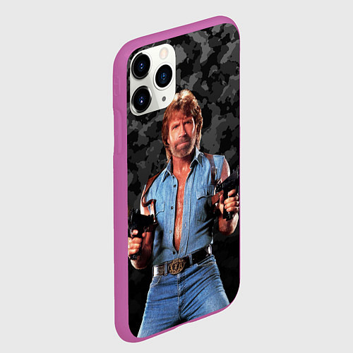Чехол iPhone 11 Pro матовый Чак стреляет с узи / 3D-Фиолетовый – фото 2