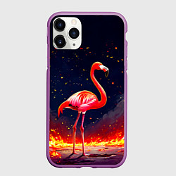 Чехол iPhone 11 Pro матовый Фламинго в огне, цвет: 3D-фиолетовый