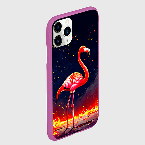 Чехол iPhone 11 Pro матовый Фламинго в огне / 3D-Фиолетовый – фото 2