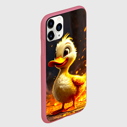 Чехол iPhone 11 Pro матовый Утенок в огне / 3D-Малиновый – фото 2
