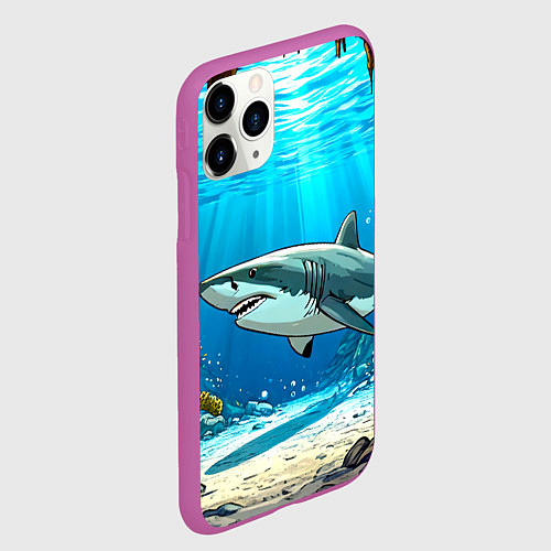 Чехол iPhone 11 Pro матовый Акула в океане / 3D-Фиолетовый – фото 2